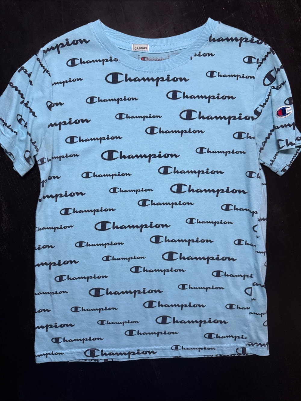 Champion Light Blue Allover Logo Short Sleeve Tee